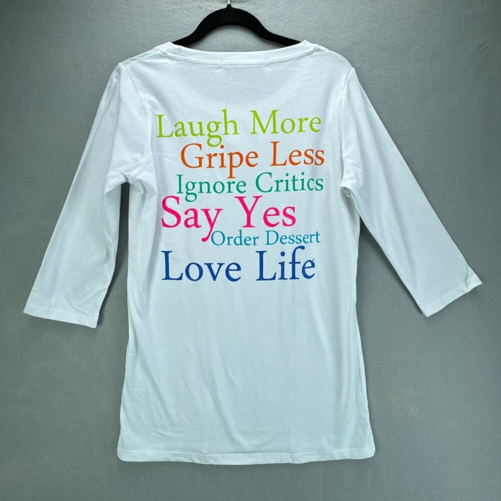 Gretchen Scott Shirt Womens Medium White‎ Pullover Inspirational Tee 3/4 Sleeve - Picture 4 of 15
